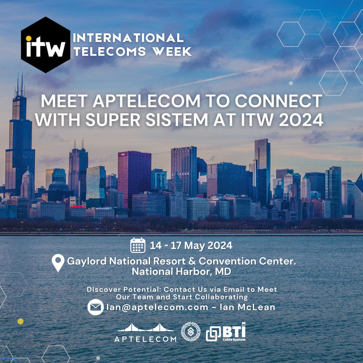Let’s meet APTelecom to connect with Super Sistem at ITW 2024 and find more information about BTI Cable System.

Please contact Ian McLean as our representative to schedule a meeting and dive into the details. See you there!

#supersistem #aptelecom #bticables #itw2024
