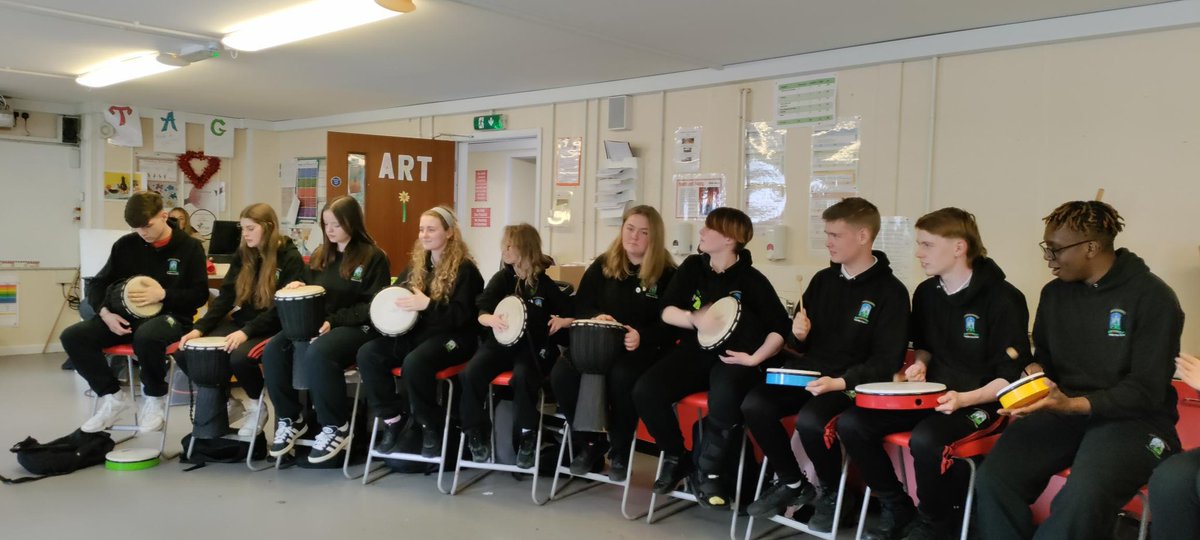 TY students had a Drumming workshop on Monday with @mobilemusicire which was absolutely fantastic! Students and staff had a great time playing instruments and showing off their skills! Thanks to their tutor Taylor for her work with the students🥁🪘🎶 @FingalCC @siobhanartlynch