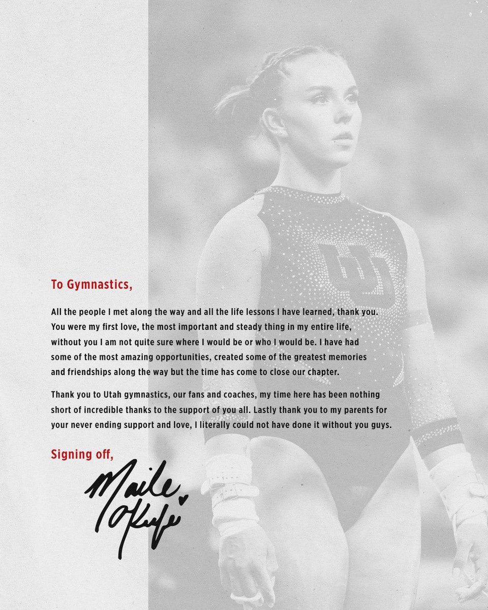 𝐎𝐧𝐞 𝐨𝐟 𝐭𝐡𝐞 𝐆𝐫𝐞𝐚𝐭𝐬. @maile_okeefe concludes her legendary career as one of the most decorated gymnasts in program history. Let's hear it 𝐨𝐧𝐞 𝐥𝐚𝐬𝐭 𝐭𝐢𝐦𝐞 for Maile ❤️🤍 #RedRocks | #GoUtes