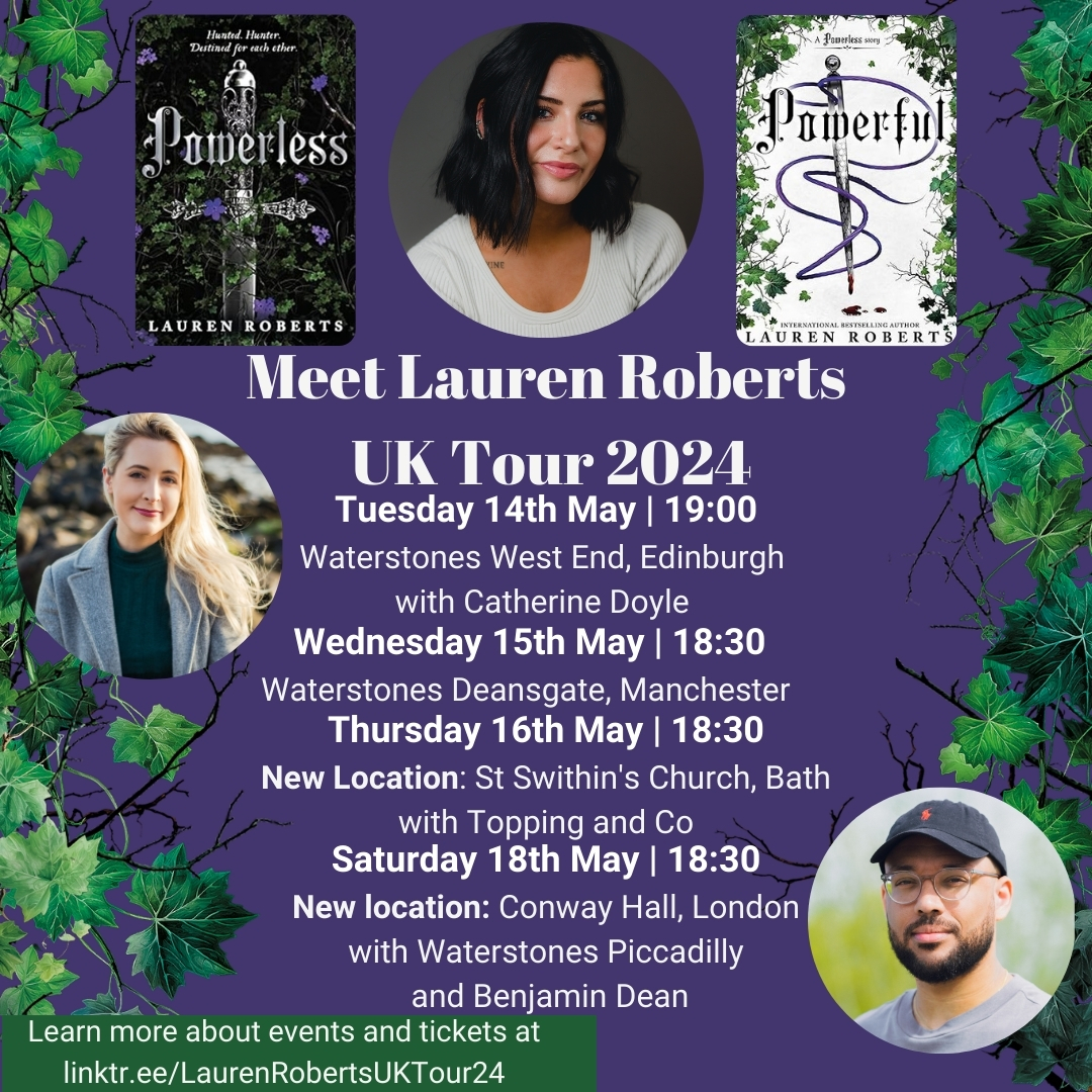 Coming to the Lauren Roberts tour this month? We’re excited to announce two fabulous hosts! The fantastic @doyle_cat will be chairing the evening in Edinburgh and on Saturday 18th May in London, the brilliant @NotAgainBen will be chairing the event. See you there! 💜