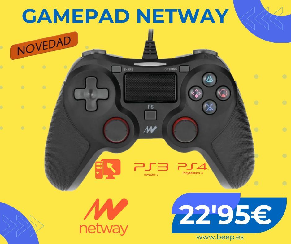 👉 ¡NOVEDAD!

🎮 Gamepad #Netway  para PC, PS3 y PS4 con conexión USB y casi 2m de cable.
Disponible en Beep Monforte del Cid  por sólo 22'95€

#gamepad #gaming #PC #USB #PS3 #PS4 #Netway  #cable #2m #ilovetechnology #iloveblue #iloveBEEP