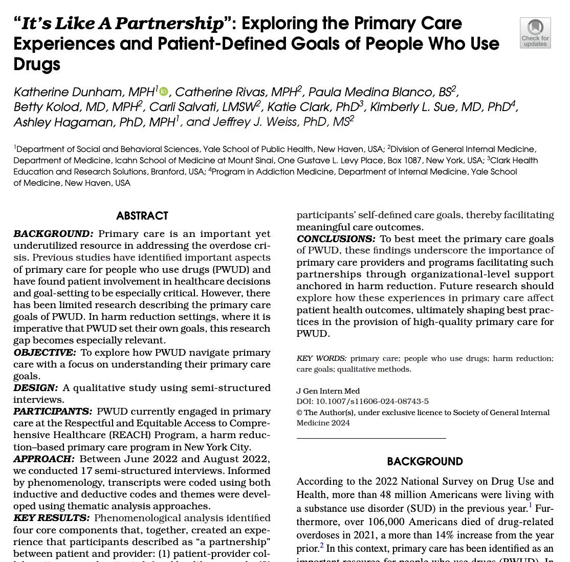 Check out the latest study from CDUHR investigators Betty Kolod and Jeffrey Weiss - “It’s Like A Partnership”: Exploring the Primary Care Experiences and Patient-Defined Goals of People Who Use Drugs rdcu.be/dGy0F