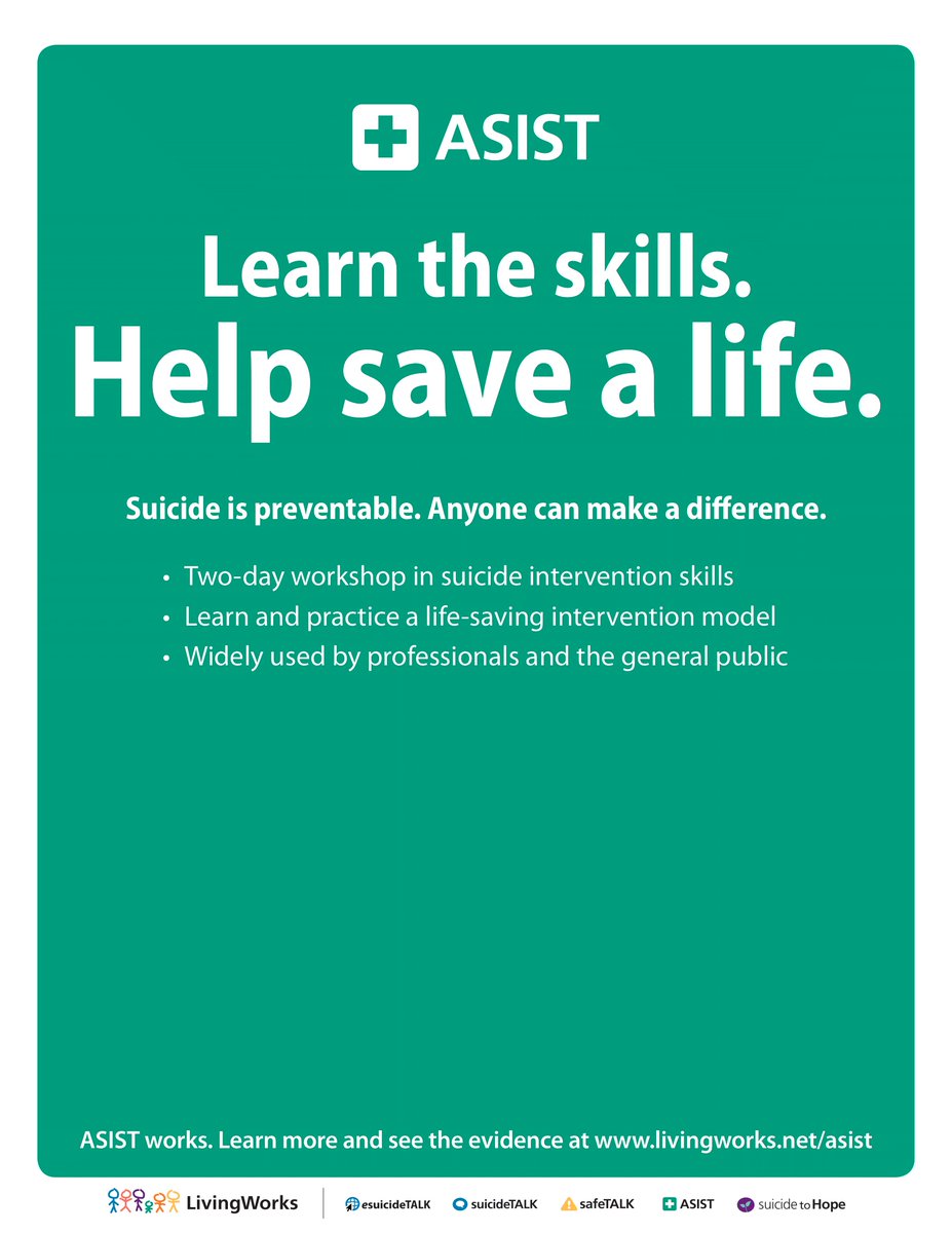 #ASIST teaches people to recognise when someone may have thoughts of suicide and work with them to create a plan that will support their immediate safety. This course is for ANYONE who wants to learn and practice life-saving intervention skills.