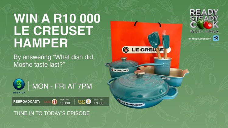 wabona  those  Le Creuset pots would turn me into a midnight chef extraordinaire! 🌙🍳 Can’t wait to flaunt that top-notch quality to my neighbors at any hour! #ReadysteadycookSA #CookingWithMoshe Make sure to catch today’s episode of @ReadySteadySA on SABC 3 at 19:00.