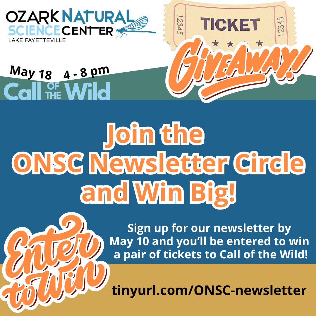 Ticket Giveaway Time! Enter to win a pair of free tickets to ONSC’s Call of the Wild by signing up for our email newsletter by May 10th

tinyurl.com/ONSC-newsletter
onsc.us/call-of-the-wi…

#CalloftheWild #ONSC #OzarkNaturalScienceCenter #COTW #FreeTickets