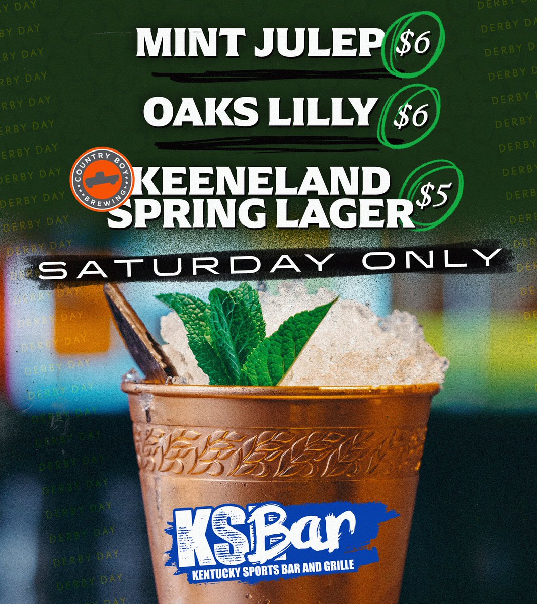 Getting ready for the Kentuckiest day of the year the best way we know how. Saturday only: $6 Mint Juleps $6 Oaks Lilly $5 Keeneland Spring Lager Do Derby with us after you watch Kentucky Baseball vs Arkansas at 2pm at KPP.