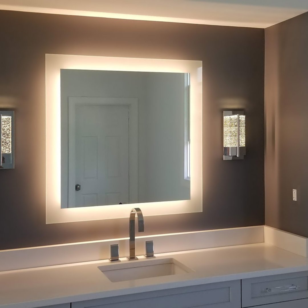 A vanity mirror is a must-have for your upcoming bathroom remodel.  Check out some of our vanity wall mirrors projects! Call ABC Glass and Mirror at 703-257-7150. #vanitymirror #abcglassandmirror