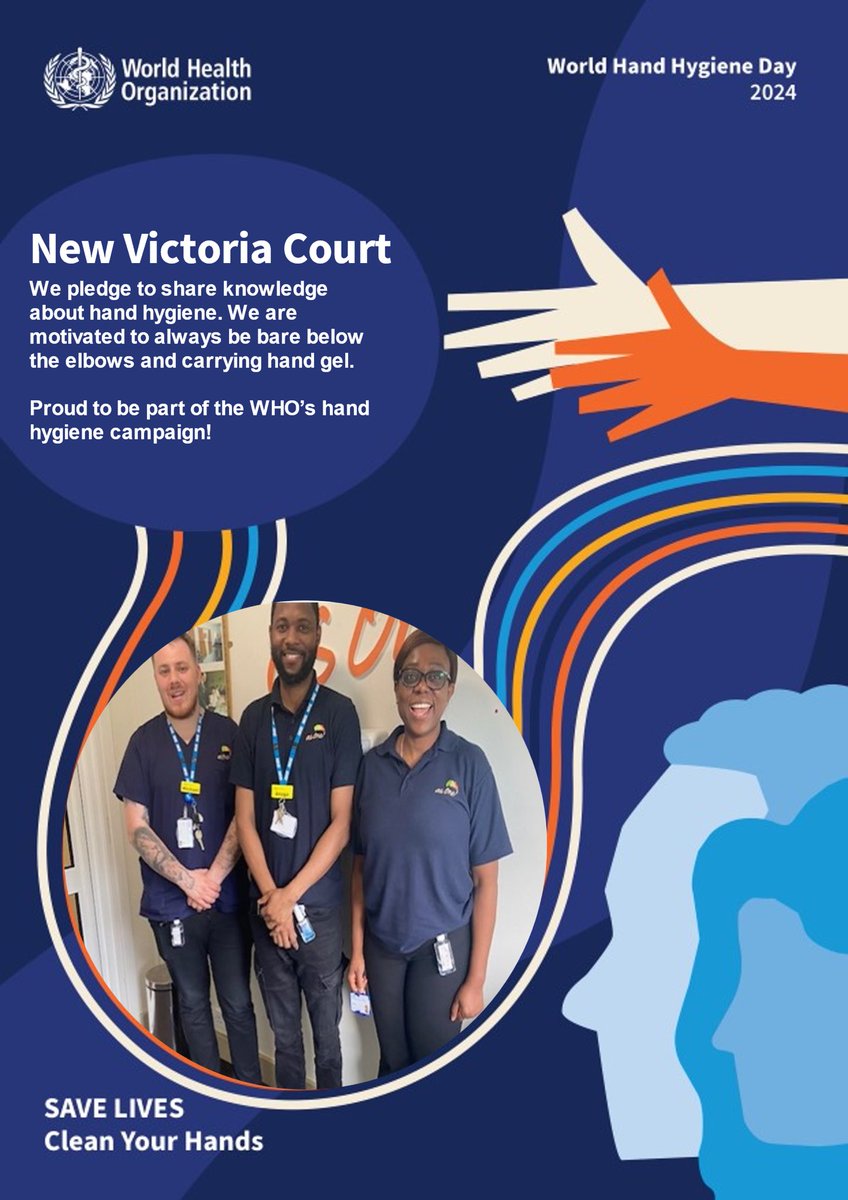 ⁦@HPFT_NHS⁩ New Victoria Court are all smiles for world hand hygiene day #handhygiene Great roll models!