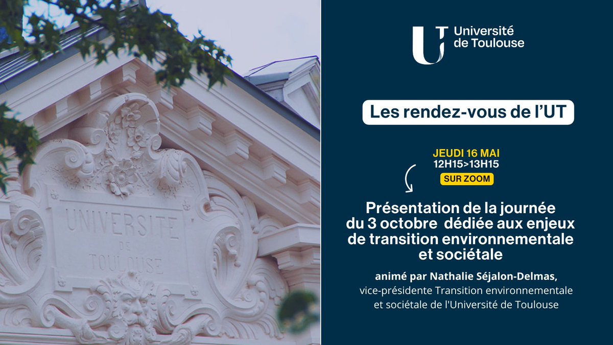 👀 Pour en savoir plus sur les projets portés par l'Université de Toulouse, participez aux "Rendez-vous de l'UT" animés chaque semaine par l'équipe de gouvernance.  Découvrez le programme 📷 univ-toulouse.fr/actualites/ren…