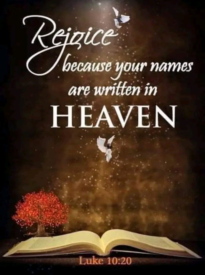 Luke 10:20 Nevertheless do not rejoice in this, that the spirits are subject to you, but rather rejoice because your names are written in heaven.”