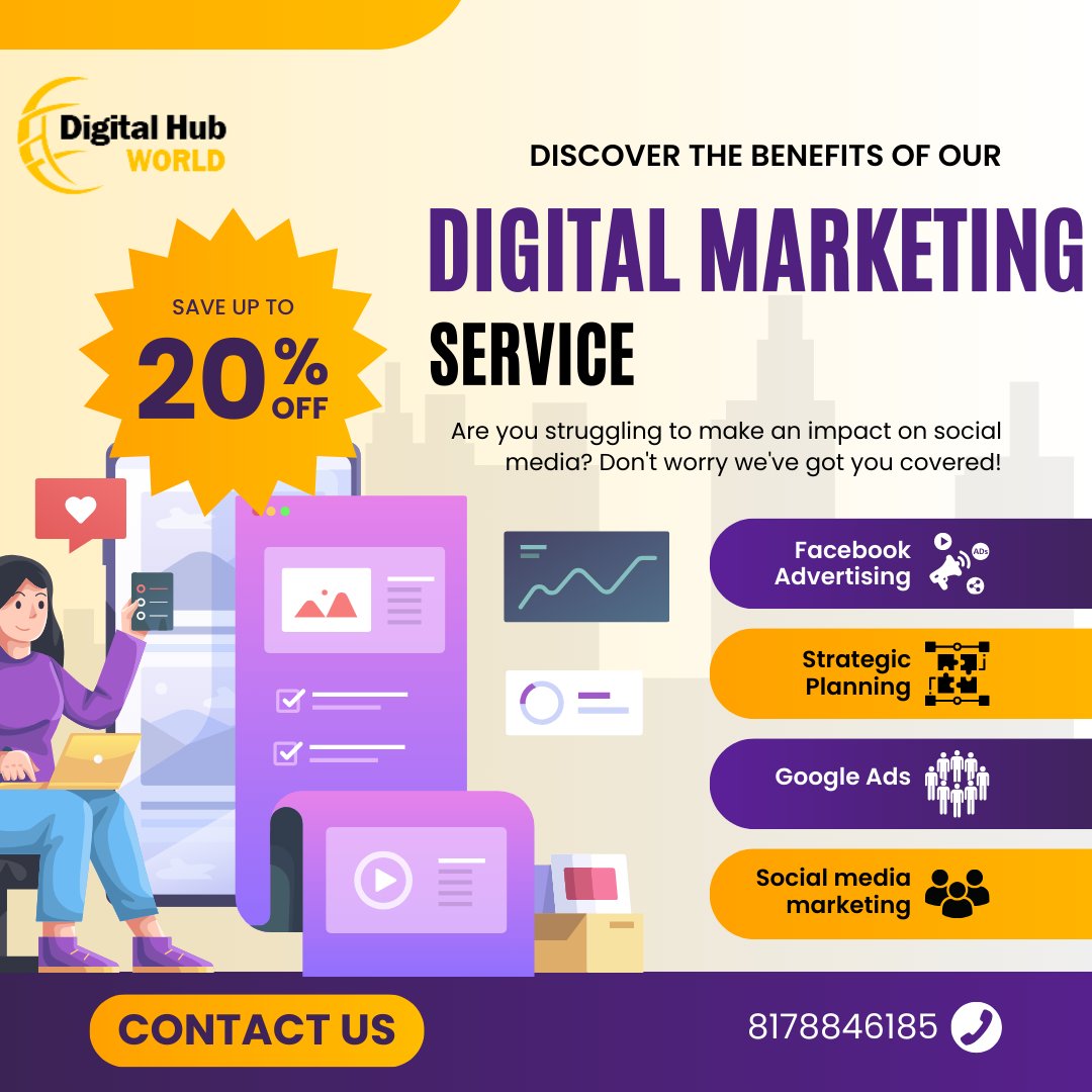 Looking to grow your business online? We offer a variety of services to help you reach your target audience.

Contact us today for a free consultation!

#digitalhubworld #digitalmarketing #services #marketingservices #ppcmarketing #metaads #facebookadvertising #instagrammarketing