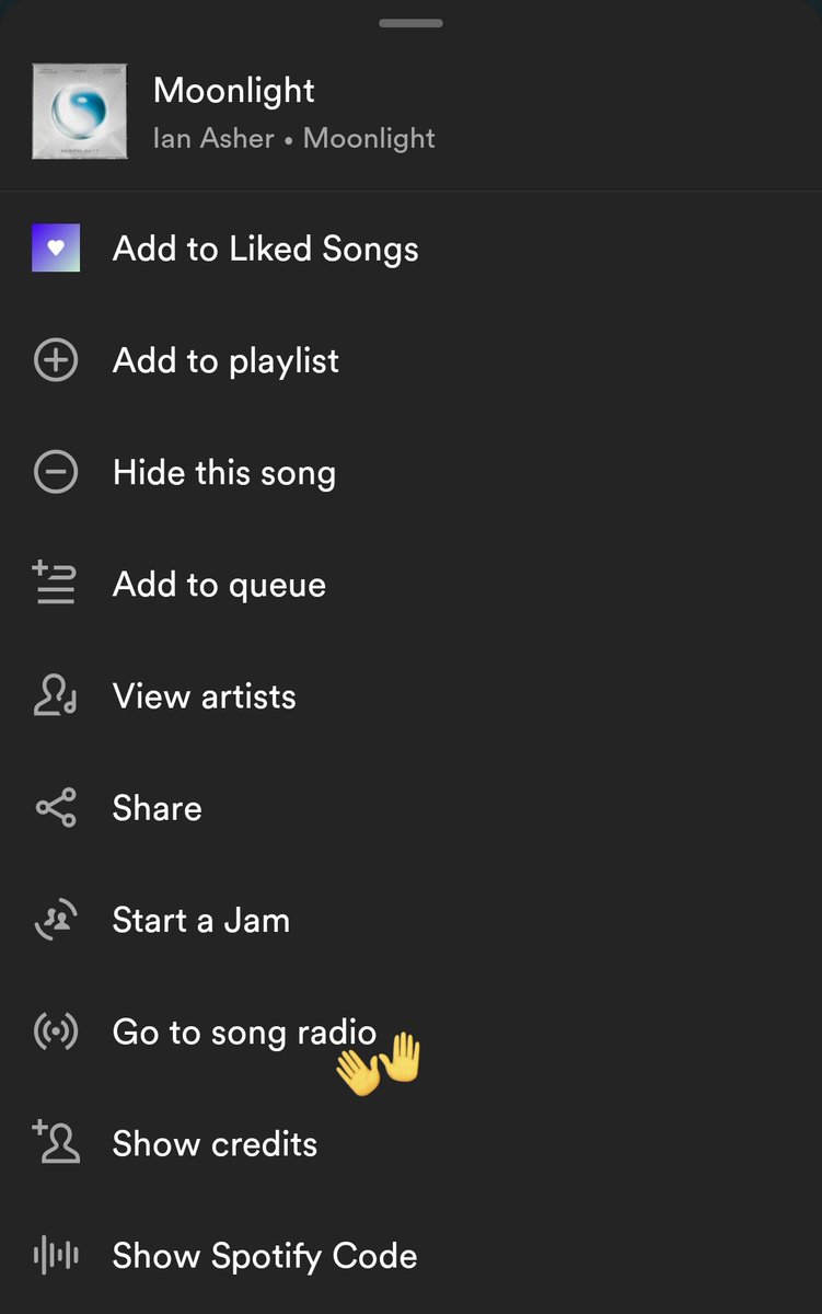 A'TIN, pag nasa MOONLIGHT na kayo sa Spotify, click the three dots to see the 'Go to song radio' option, once clicked, save it. 

Those are the best fillers na pwedeng gamitin when creating a playlist.

@SB19Official #SB19
#IanxSB19xTerry
#MOONLIGHTOutNow
