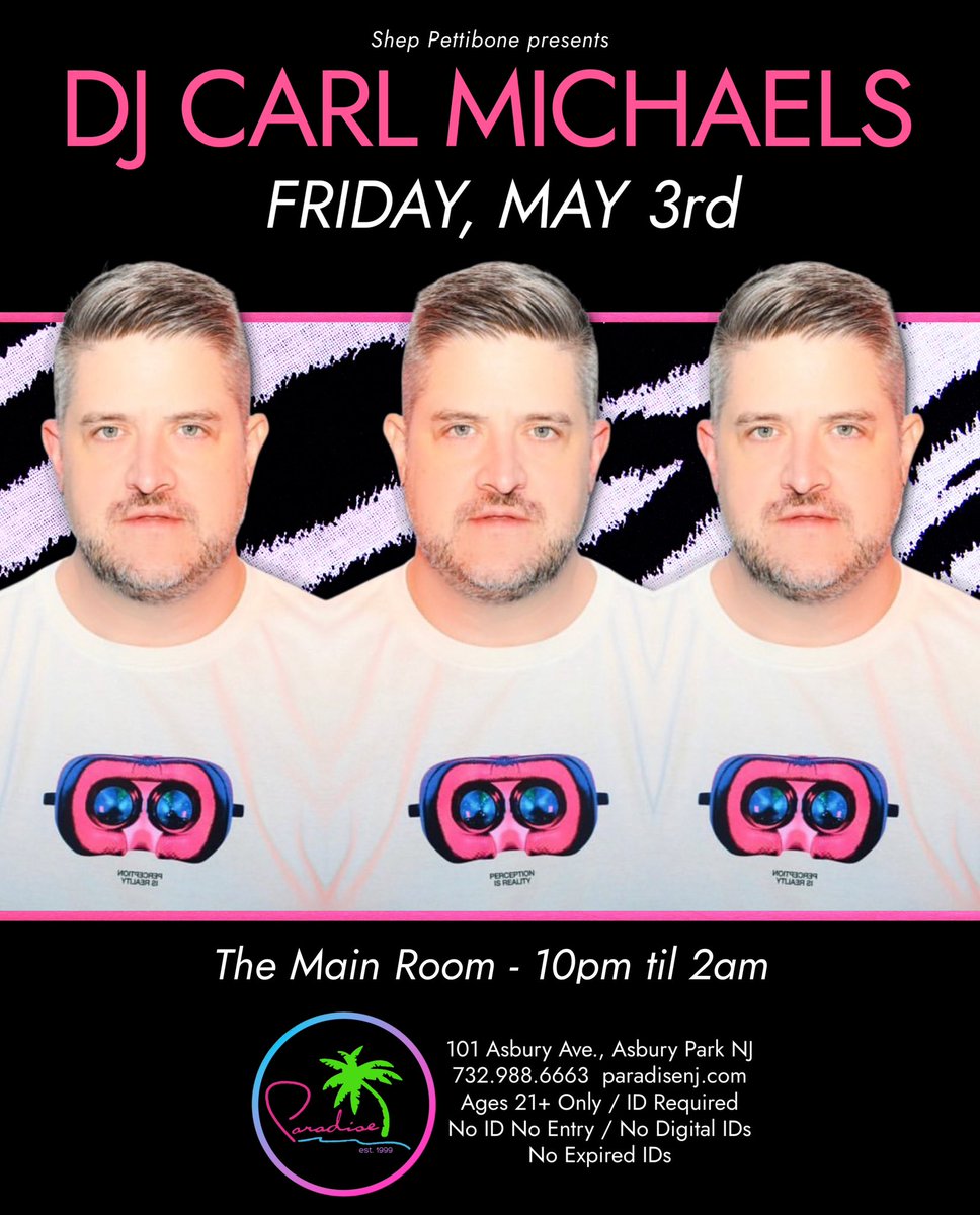 DJ Carl Michaels - Friday, May 3rd The Main Room - 10pm til 2am #paradisenj #asburypark #LGBTQ #gay #gaybar #asbury #gayclub #LGBT #fridaynight #DJs #Paradise #asburyparknj #nightclub #paradiseclub @ILoveGayNJ