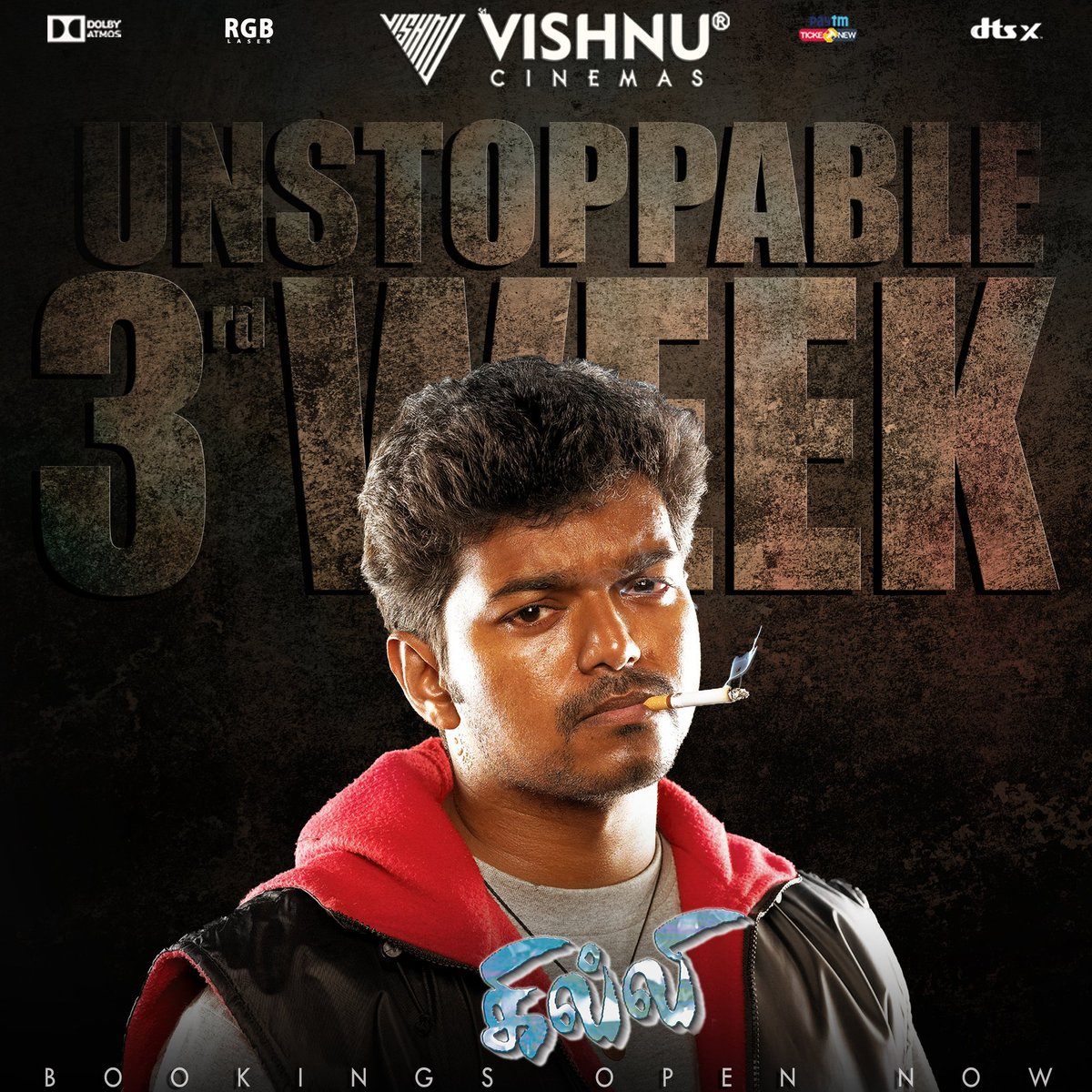 #Ghilli உனக்கொரு எல்லை கிடையாது…💥💯 Unstoppable 3rd Week of #GhilliReRelease @VishnuCinemas BOOKINGS OPEN NOW @TicketNew #ThalapathyVijay #TheGreatestOfAllTime #GOAT @actorvijay @SakthiFilmFctry