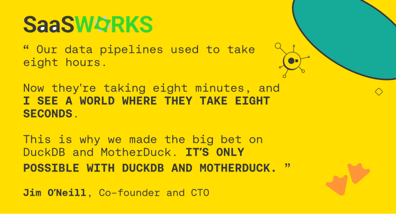 Need speed? @SaaSWorks supercharges data processing with MotherDuck's easy, joyful, and swift workflows - we paddle hard so you don't have to. Learn more: motherduck.com/case-studies/s… #BuiltOnMotherDuck