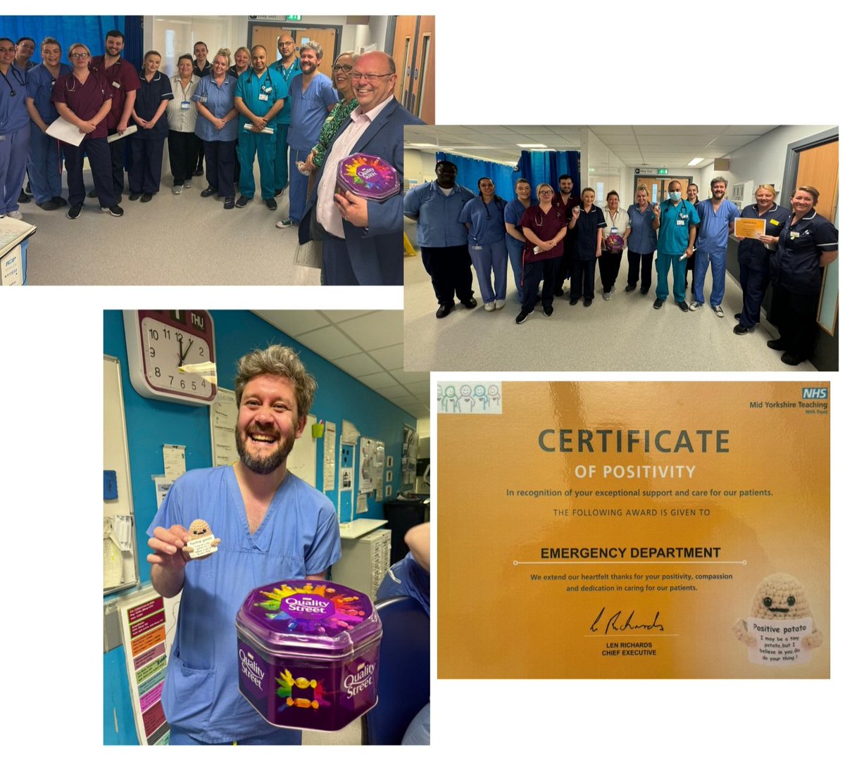 Today our fabulous Emergency Department team @MidYorkshireNHS were awarded a certificate of positivity for receiving the most compliments from patients and colleagues! Well done team, a real positive when you face such pressure day in day out! #NHS #EDTeam #MidYorks #MYTeam