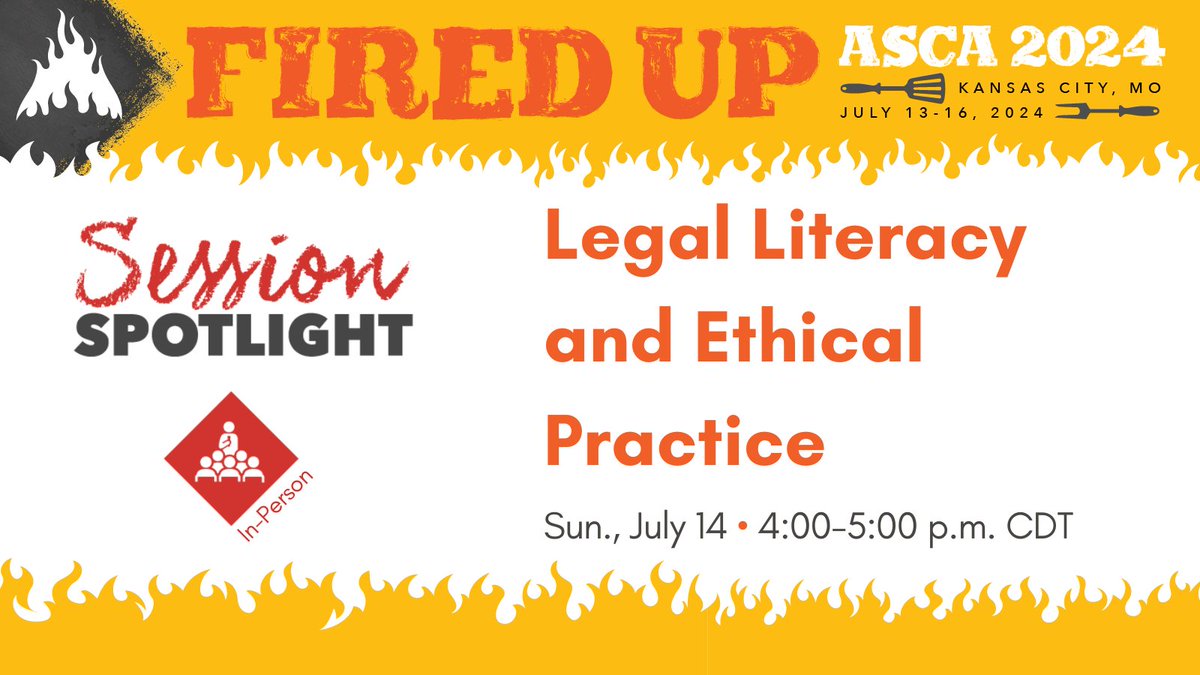 #ASCA24 Session Spotlight: Legal Literacy and Ethical Practice on July 14 at 4 p.m. CDT. Learn about recent changes in federal, case and state laws to improve your legal literacy. This in-person session is presented by Dr. Carolyn Stone. ascaconferences.org/2024/full-sche…