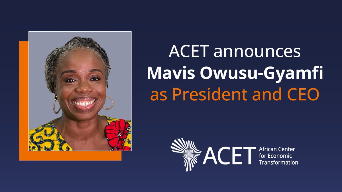 ACET is pleased to announce the appointment of @MOGinAfrica as our new President & CEO, effective July 1, 2024. With over 25 years of experience in economic & social policy, Mavis is set to lead ACET into its next phase of impact and growth. Learn more👇🏾 acetforafrica.org/news-and-media…