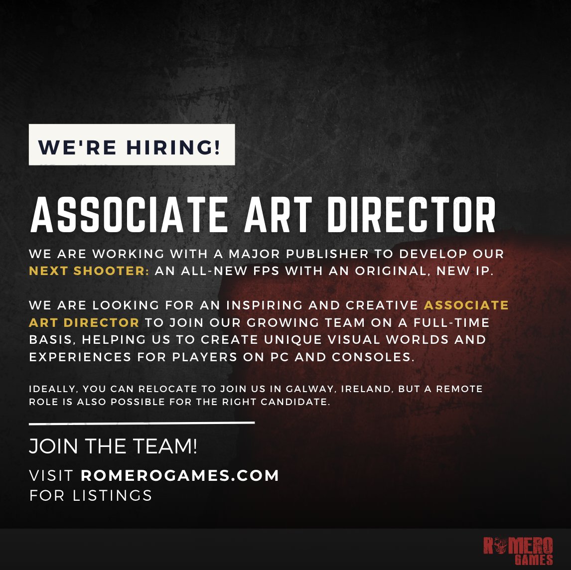 Hiring!! We're looking for an Associate Art Director for our upcoming FPS. Join a welcoming and inclusive team of over 60 great game devs. #hiring #gamedev #artdirection #gameart #gamejobs