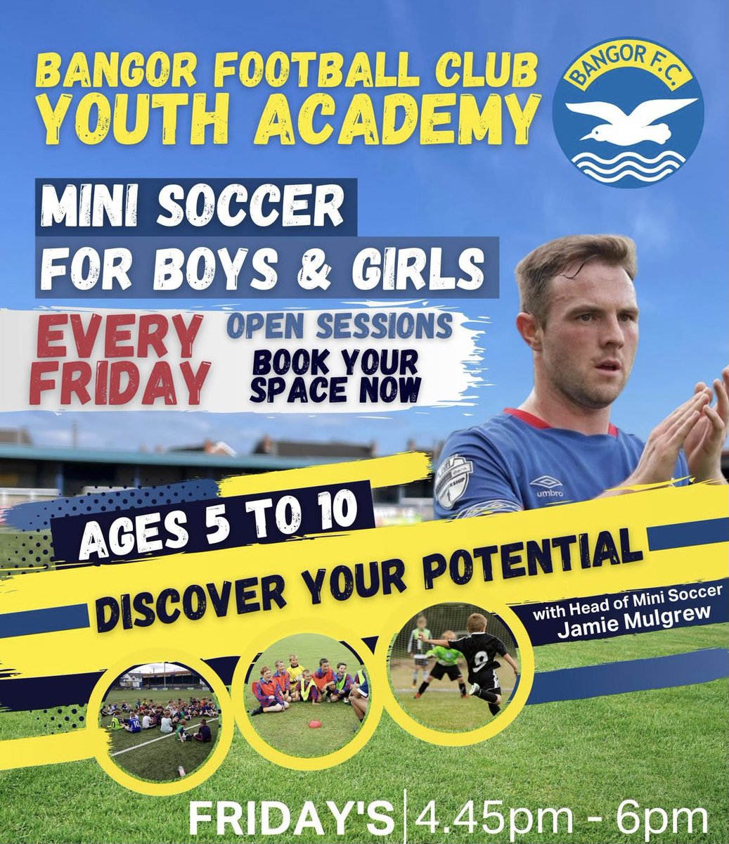 ⚽️ Join us at Clandeboye Park tomorrow evening for Mini Soccer. Sign up here for just £5 using our new booking form for May ⤵️ app.teamfeepay.com/s/tdiB3qDldg 🟡🔵