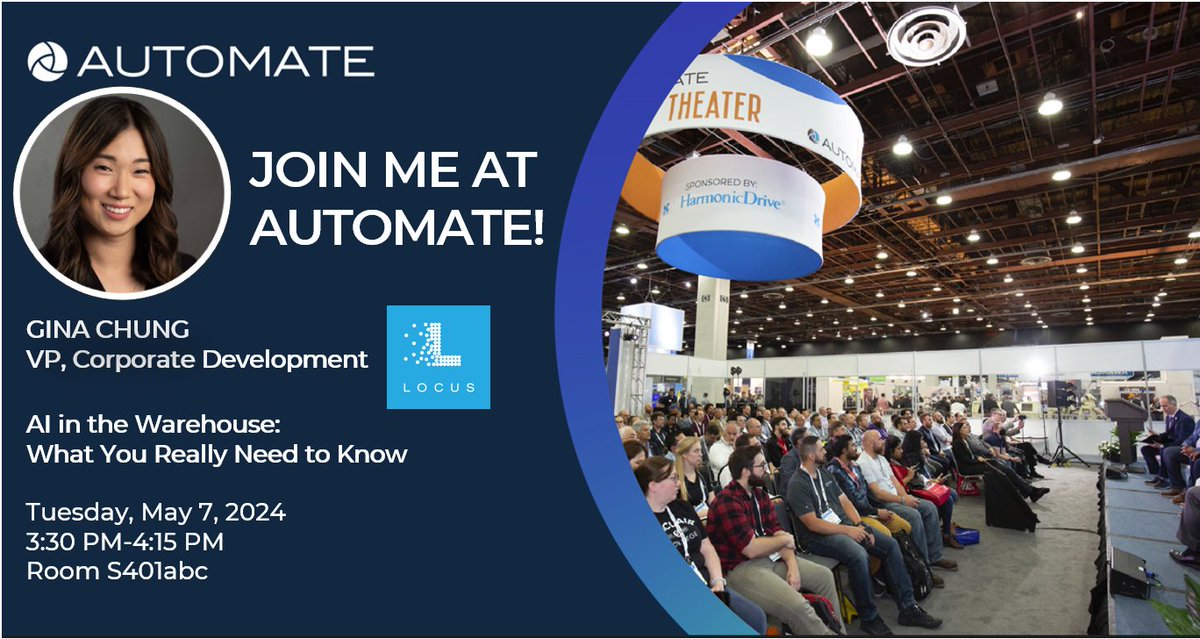 Explore the truth behind AI in warehousing with Gina Chung, Locus VP of Corporate Development, at @AutomateShow on May 7th!

Join her session, 'A.I. in the Warehouse: What You Really Need to Know,' from 3:30 to 4:15 PM CST.

Register today: locusrobotics.com/events/automat…