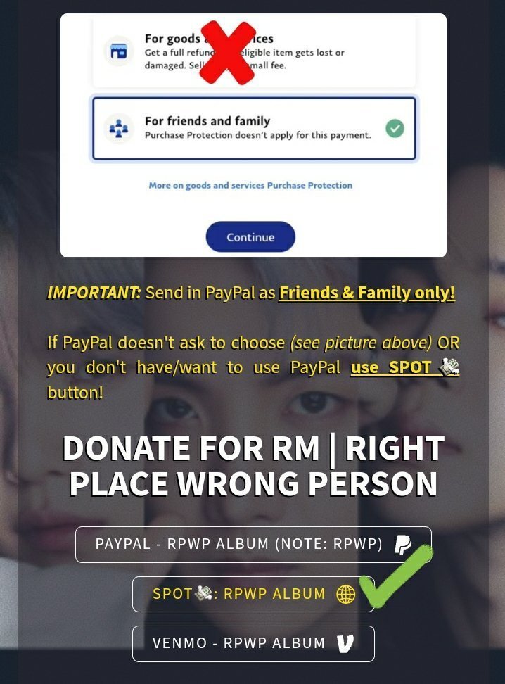 Hi ARMYs! We've another challenge from a generous ARMY This time $200 to go toward #Comebacktome! Help us hit $200 they match w/ $200!🔥 🎯$200 💰0/200 DONATE: PYFUNDS.CRD.CO/#RM 🚨 Global ARMY send as PayPal Friends/Family only. If no choice, use Spot💸button on carrd.