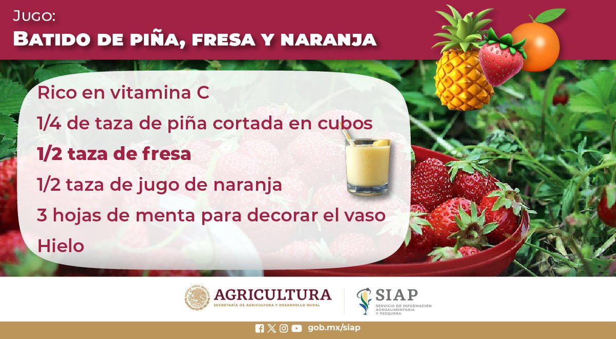 El rendimiento nacional de #Fresa en 2022, fue de 43.49 toneladas por hectárea. #Frutas #Saludable #AgriculturaMexicana #FelizJueves