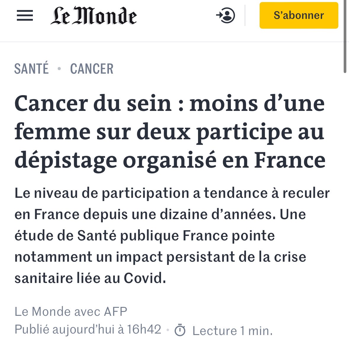 France Sphincter et l’ImMonde se lamentent de la baisse de la proportion de femmes qui se laissent berner par le “dépistage du cancer du sein”. Ceux comme moi qui ont compris l’arnaque et souhaitent la santé des femmes s’en félicitent ! 👍🏻

➡️ jeremie-mercier.com/depistage-orga…