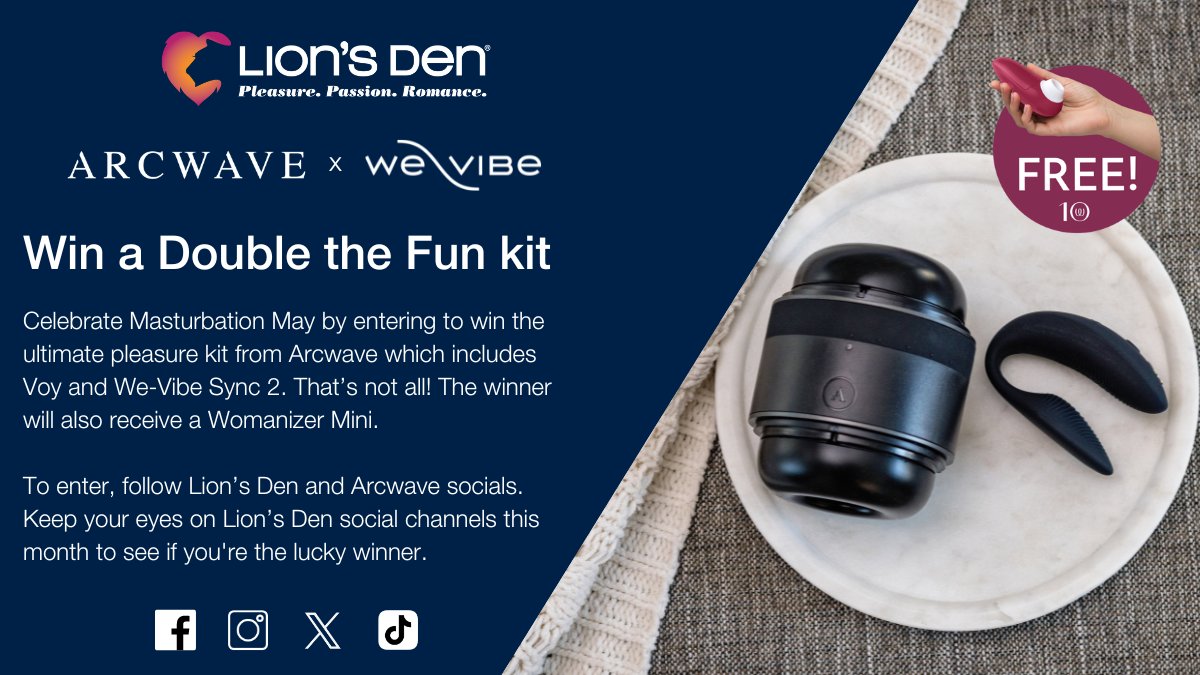 🎁 CONTEST ALERT 🎁 Get ready for a chance to win one of FOUR amazing prize bundles featuring the @wevibe Sync 2, @Arcwaveofficial Voy, a @womanizerglobal Mini and LD swag for our incredible social community! Visit lionsden.com/giveaways for deets! #LionsDen #ContestTime #WinBig