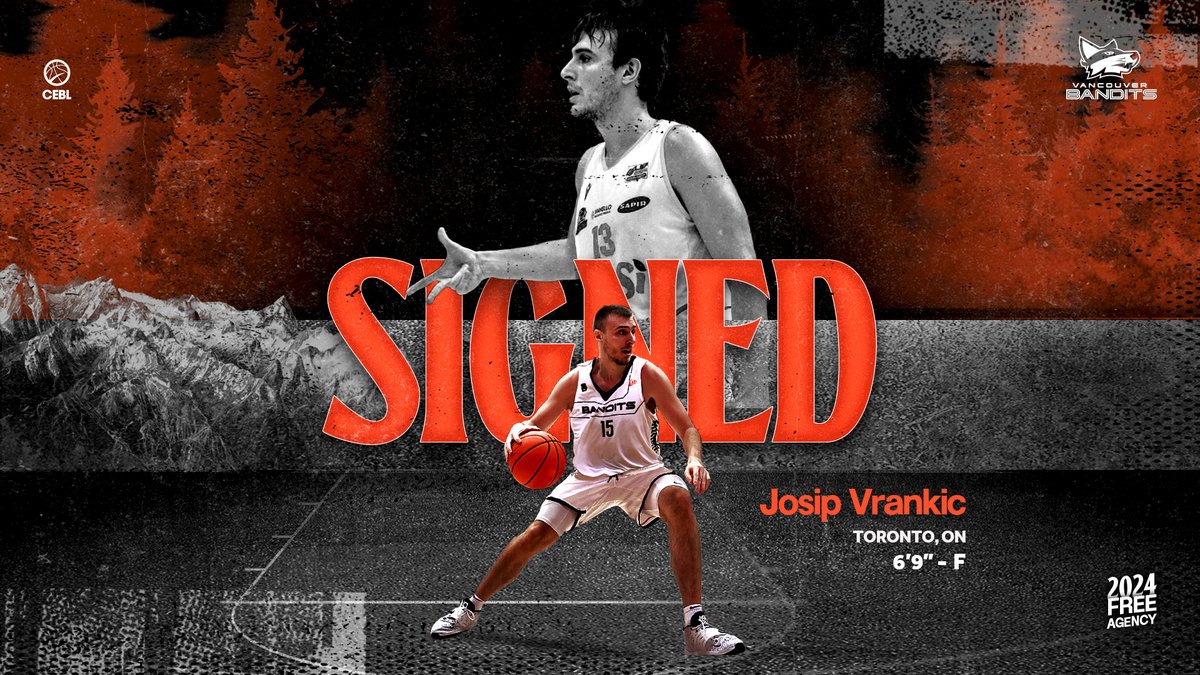 Signed, sealed, delivered…he’s a Bandit. 🤝

We have signed @josipvrankic, a Toronto-product and @santaclarahoops' all-time starts leader. 🐎

Vrankic is playing in Spain with @gipuzkoabasket and will report to the Bandits at the conclusion of his season.

#LikeABandit
