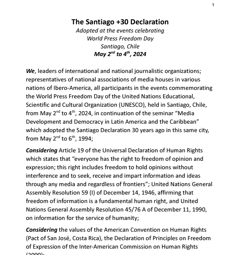 CPJ, 11 organizations sign Santiago +30 Declaration ahead of #WorldPressFreedomDay

We advocate for concerted efforts among gov'ts, intergovernmental orgs, tech companies, and media to promote #FreeExpression & #PressFreedom as a fundamental human right and a cornerstone of…