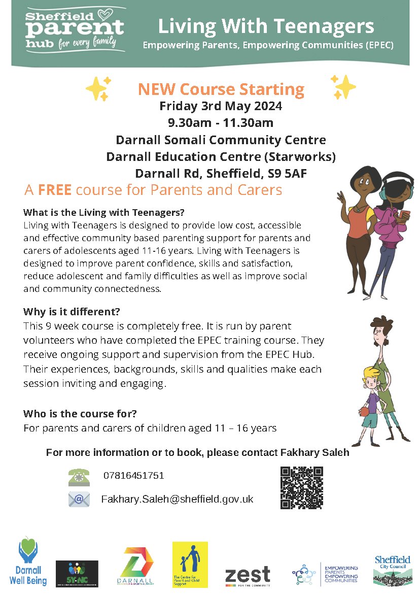 As <a href="/syncsheffield/">Sheffield Youth Neighbourhoods and Communities</a> coordinator hub, we're pleased to have arranged this parenting course in Darnall with Sheffield Parent Hub, in response to demand from local families. 
☎️ Booking required - contact details on the poster. <a href="/DESA_Sheffield/">DESA</a>