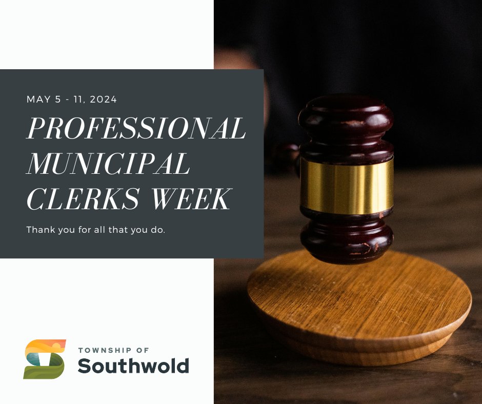 May 5 - 11, 2024 is the 55th Annual Professional Municipal Clerks Week. Clerks play a vital role in the Township of Southwold. We take today to appreciate our Clerk and Deputy Clerk.