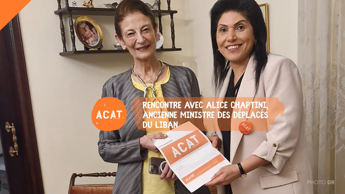 Antoinette Chahine, notre ambassadrice au #Liban, a rencontré Alice Chaptini, juge et femme politique, ministre des Déplacés dans le Gouvernement Tammam Salam et ex-présidente de la Cour de cassation libanaise. Merci à elle pour son soutien à nos actions contre la #torture !