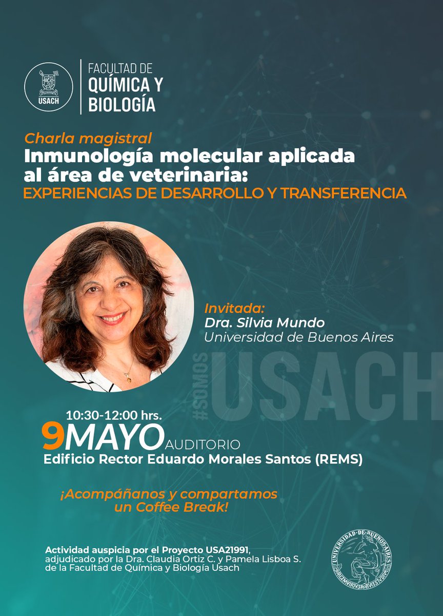 Te esperamos en nuestro próximo evento internacional con la invitada Dra. Silvia Mundo de la Universidad de Buenos Aires 🇦🇷 #USACH #fqybusach