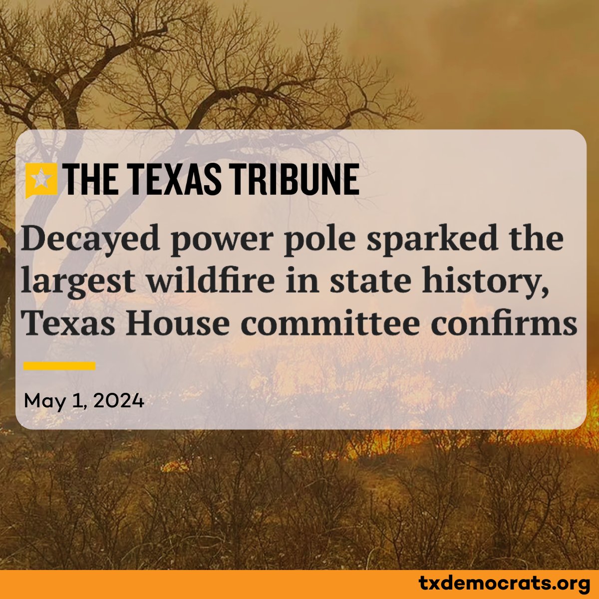 Texas Republicans have left rural communities behind. Failure to identify and replace our crumbling infrastructure led to the biggest wildfire in state history earlier this year.