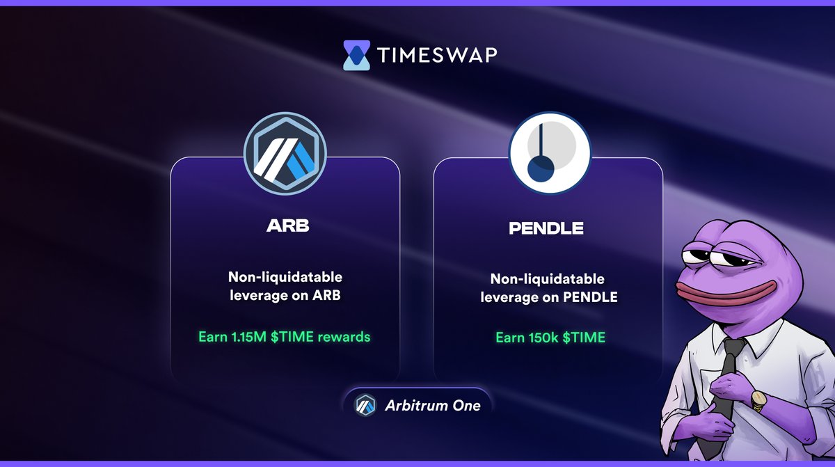 Gm Arbinauts and Pendies 💙

New pools for PENDLE and ARB just dropped on arbitrum --- bringing non-liquidatable leverage for your tokens!

💰 Earn 1.3M TIME rewards (Tokens, not Points!) 💰

Read on! (1/5) 👇