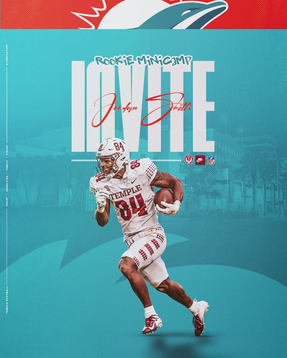 Invite alert 🚨 Jordan Smith was invited to attend Rookie Mini Camp with the @MiamiDolphins 💯🤩 #TempleTUFF