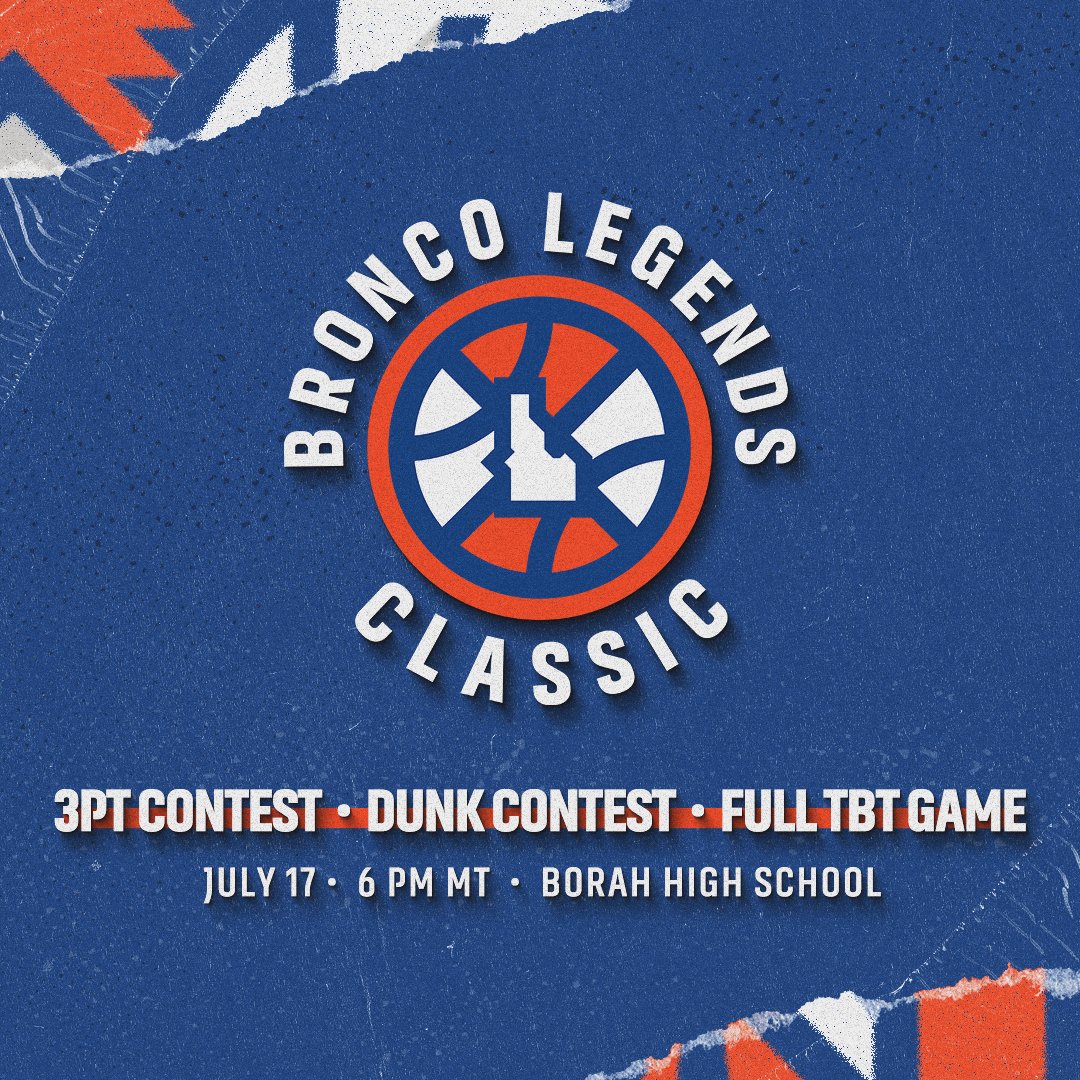 Join us this summer for an UNPRECEDENTED PRO BASKETBALL EXPERIENCE in the Treasure Valley! 🏀3pt Contest 🏀Dunk Contest 🏀 Full TBT Game 📅 July 17th | 6pm MT | Borah HS 🎟️TICKETS ARE ONLY $10 - Get Them Now 👇 eventcreate.com/e/broncolegend…