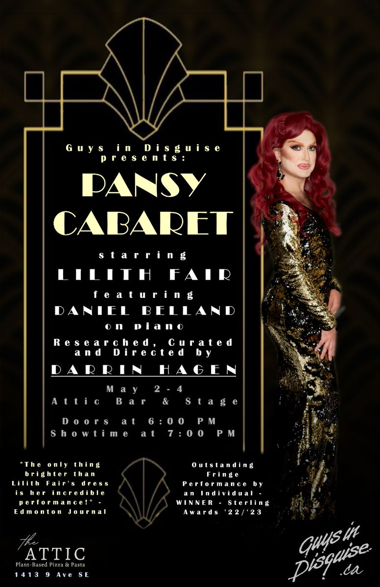 Hey #yyc don’t miss your chance to see The Pansy Cabaret and the award-winning performance by @LilithFairYYC ! 

#queerhistory #abarts