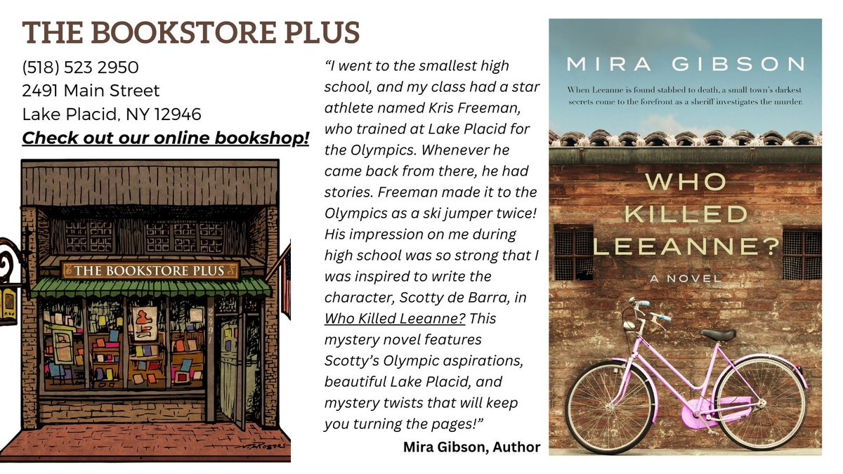 @MiraGibson's novel is available at @thebookstoreplus in Lake Placid, NY! 

#BoxedOut #ShopLocal #ShopLocalBookstores #shopindie #smalltownmystery #LakePlacidNY #mysterynovel #whodunit #writtersoftwitter #bibliophile