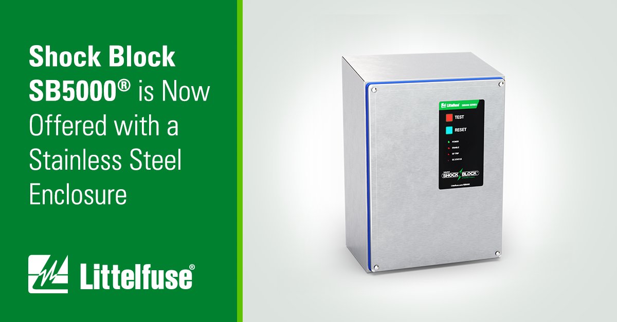 Shock Block SB5000® is Now Offered with a Stainless Steel Enclosure. Perfect choice for improved sanitation in food processing facilities. It can also be ordered with a Class II, Division 2 hazardous location rating. bit.ly/4biAw9d #littelfuse #MP8000