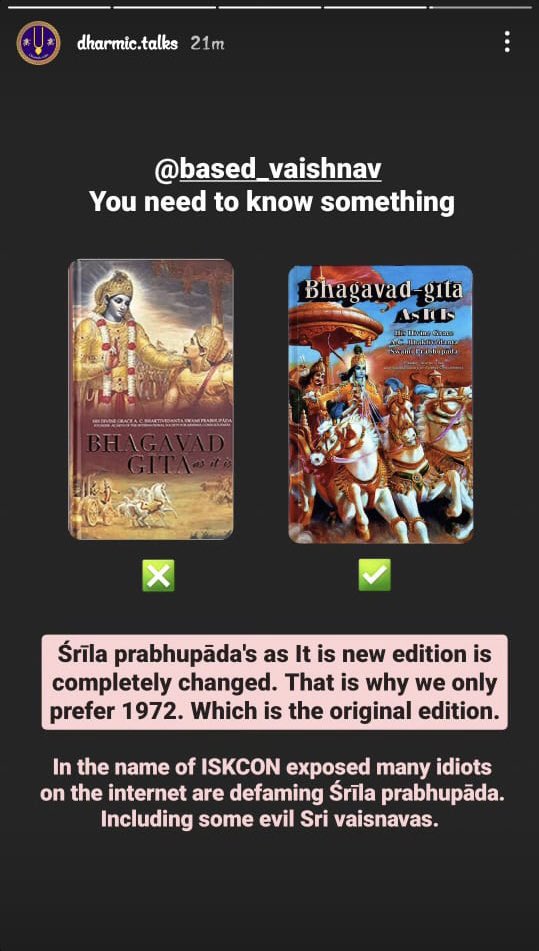 This photo is GREAT PROOF posted by ISKCONITE. 
Let’s do some videos for some days showing how great is iskcon 😂😂
Already made videos for 45 days on Instagram. Let’s do it here. YOU WILL BE SHOCKED SEEING WHO WORST IS “BHAGADWAD GITA AS IT IS”.  Wait for it. Hare Krishna 🙏