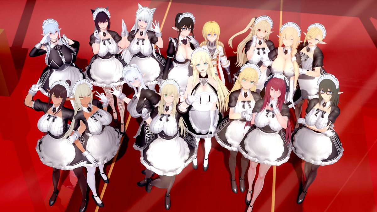 15人目のメイドまでセットしましたので、団体で撮ってみました。
もう採用人員がいっぱいでこれ以上メイド採用はやめなければならないようです。

#コイカツ