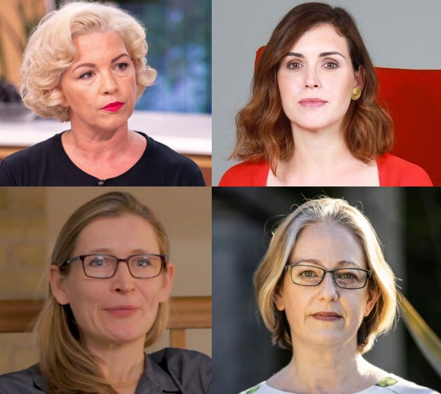 @sometherapist Most of the best commentary is being done by the British contra-feminists, who are podcasting. (Clockwise, from the top left: Kellie-Jay Keen-Minshull, Louise Perry, Helen Joyce, and Mary Harrington.)