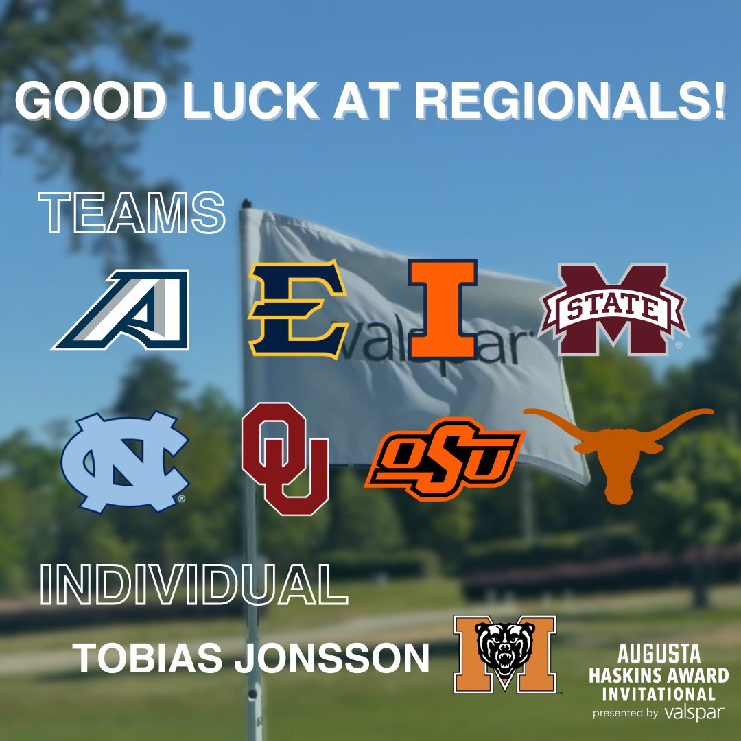 Best of luck to these 8 teams and our current individual winner, Tobias Jonsson of Mercer University at the NCAA Regional!