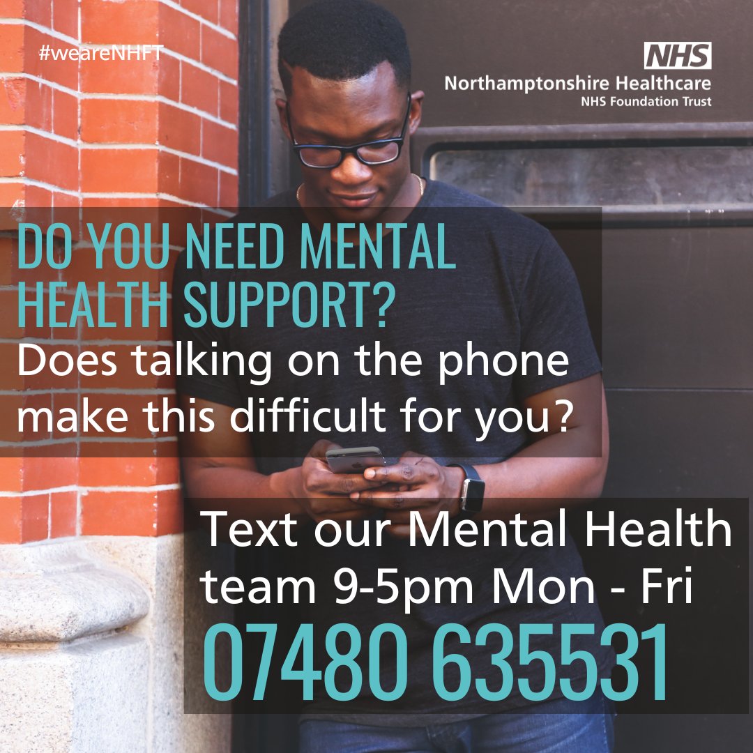 We have launched a new text message number for those find talking on the phone difficult. This service is for those aged 17 and a half years old and over, and is available Mon to Fri, from 9-5pm. Send a text to 07480 635531 or start a chat online here chathealth.nhs.uk/start-a-chat/h…