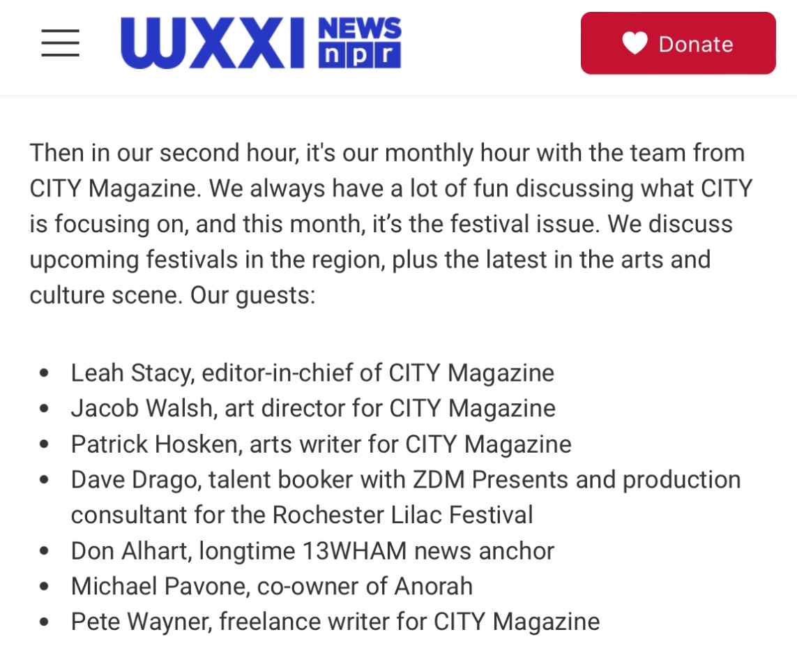 Catch us on Connections with @evandawson at 1 p.m. for our monthly issue recap! Talkin’ festivals, Don Alhart and a new spot in Geneva that’s worth a road trip: wxxinews.org/2024-05-02/com…