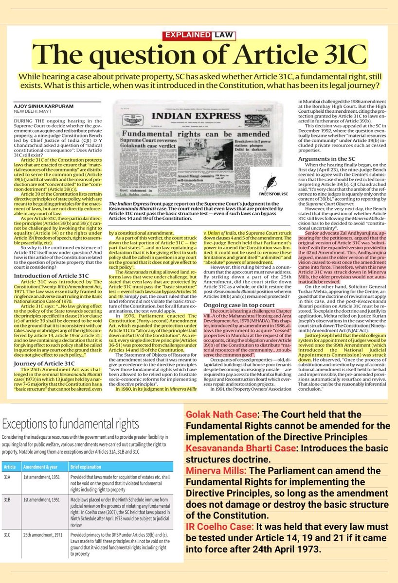 Article 31C in detail Source Indian Express