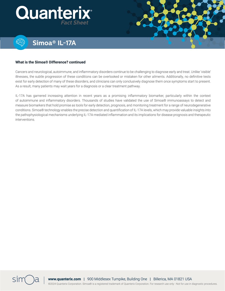 Unlock precise monitoring in therapeutic research with IL-17A. Vital for autoimmune, #oncology, and immuno-oncology studies, Simoa technology enables inflammation tracking via IL-17A for research success. Read more below and explore the assay here ➡️ bit.ly/4biFr9V